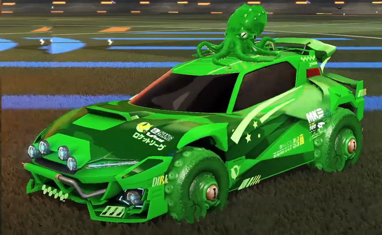 Rocket league Mudcat GXT Forest Green design with Cephalo,Storm Watch