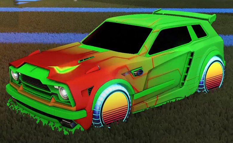 Rocket league Fennec Forest Green design with Sunset 1986,Mainframe