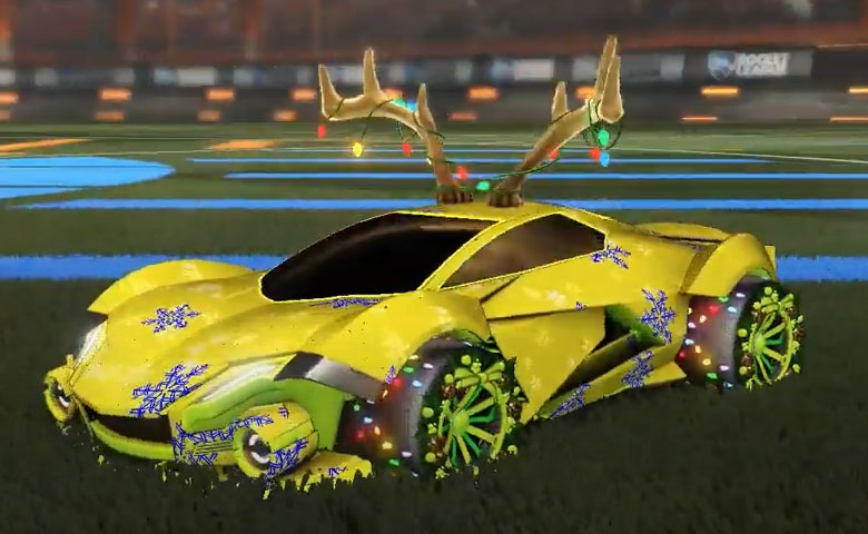 Rocket league Werewolf Lime design with Christmas Wreath,Fireworks,Snowstorm,Blitzen