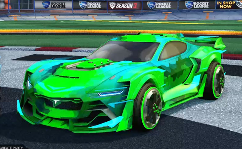 Rocket league Tyranno GXT Forest Green design with Zadeh S3,Smokescreen